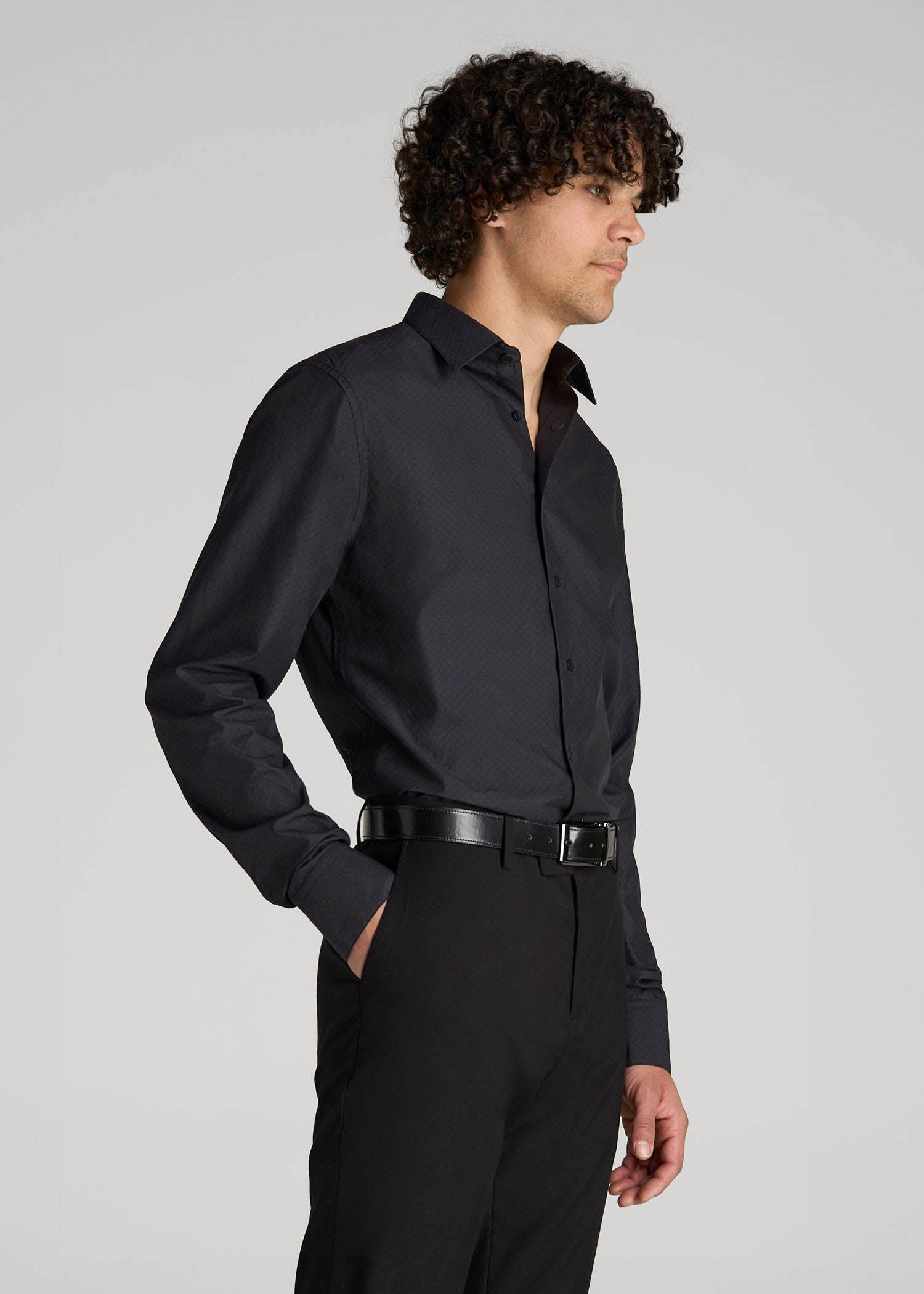 Premium Dress Shirt for Tall Men in Black Diamond