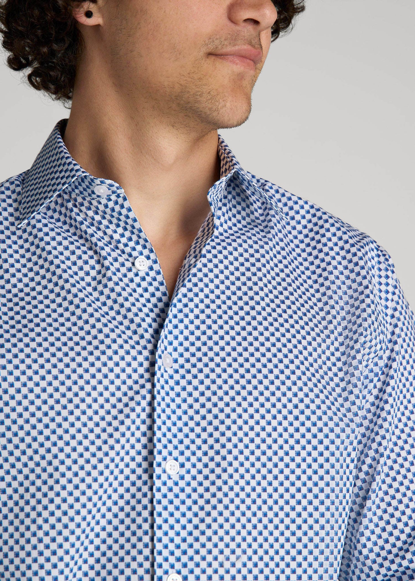 Premium Dress Shirt for Tall Men in Blues Check
