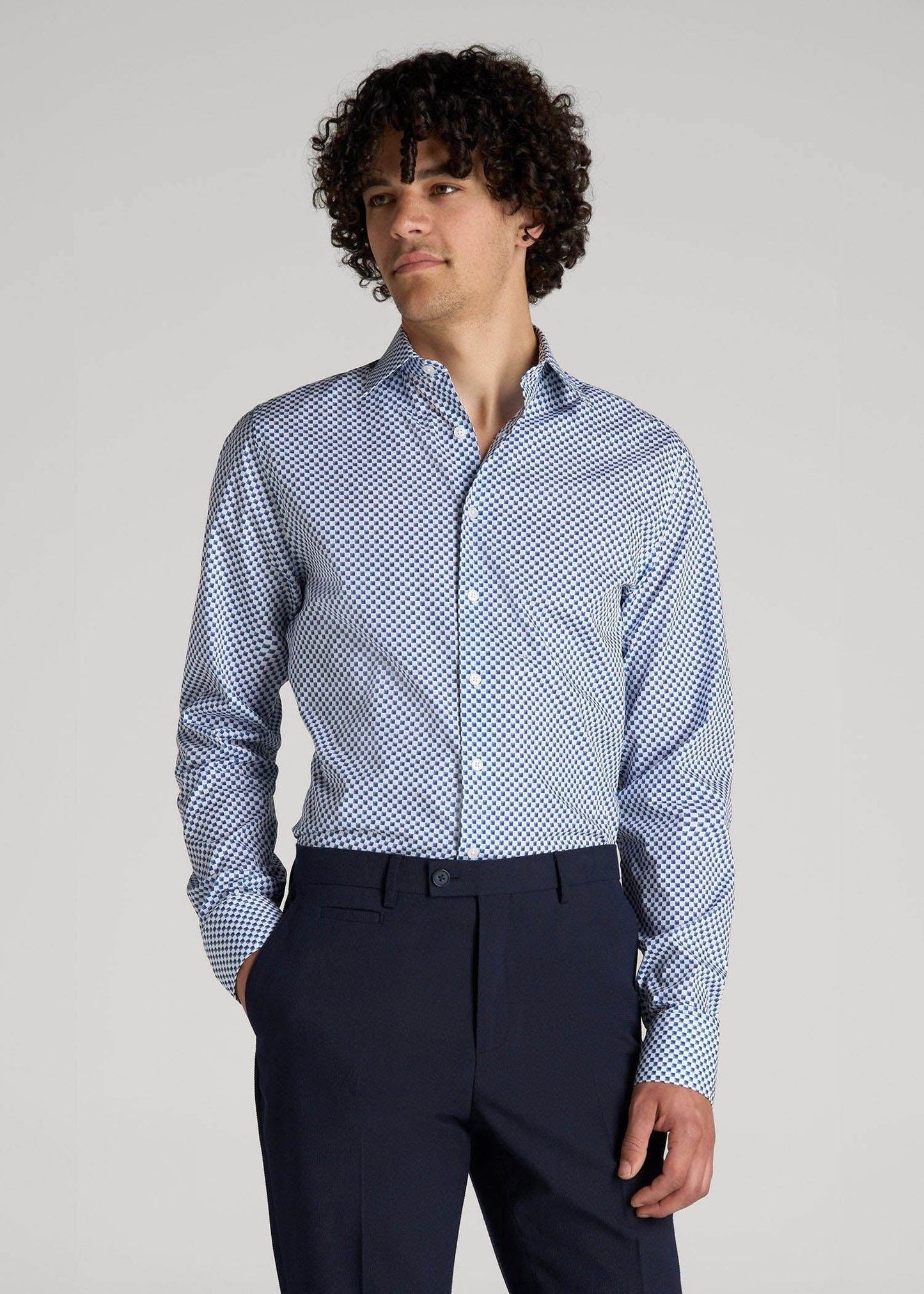 Premium Dress Shirt for Tall Men in Blues Check