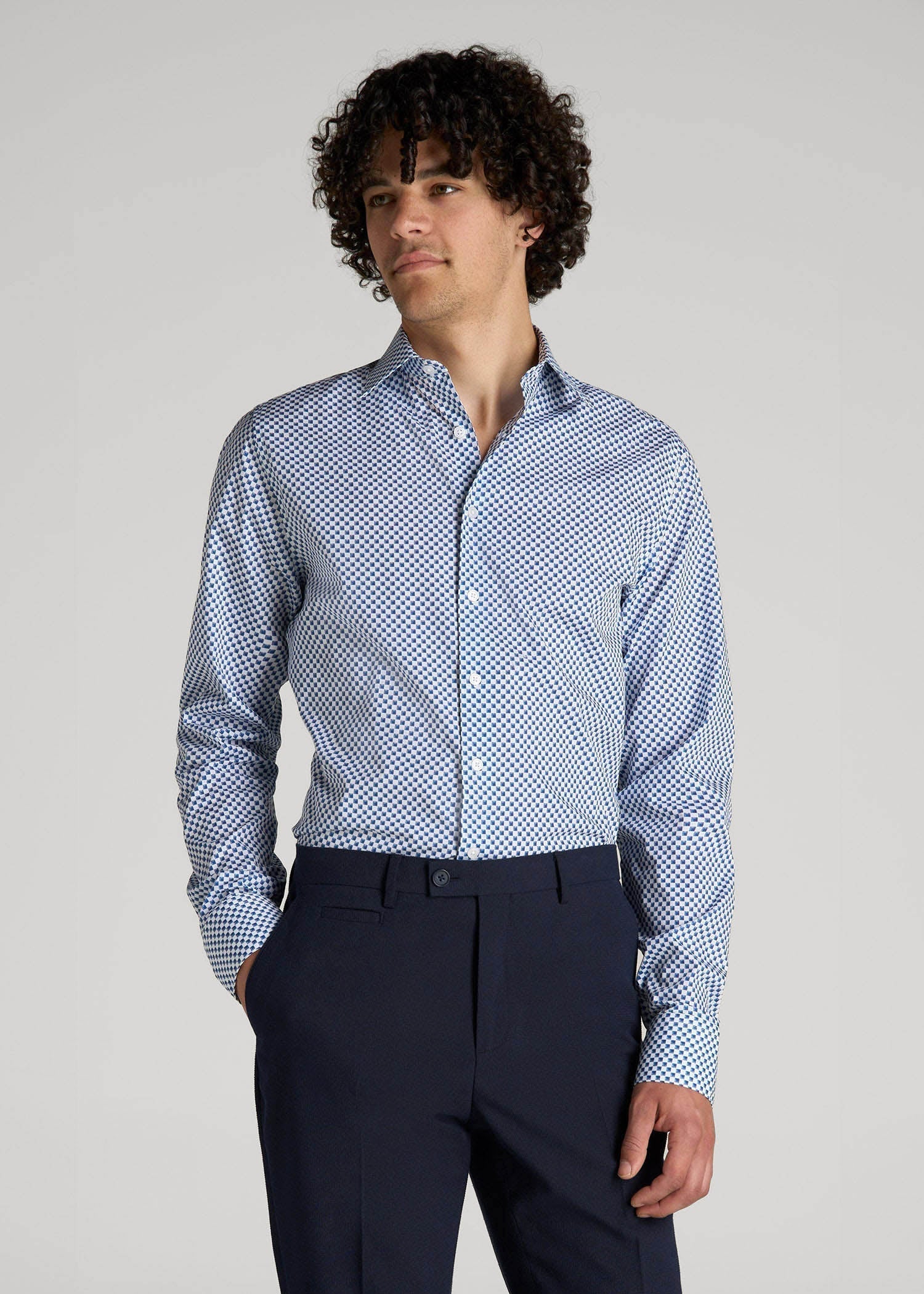 Premium Dress Shirt for Tall Men in Blues Check