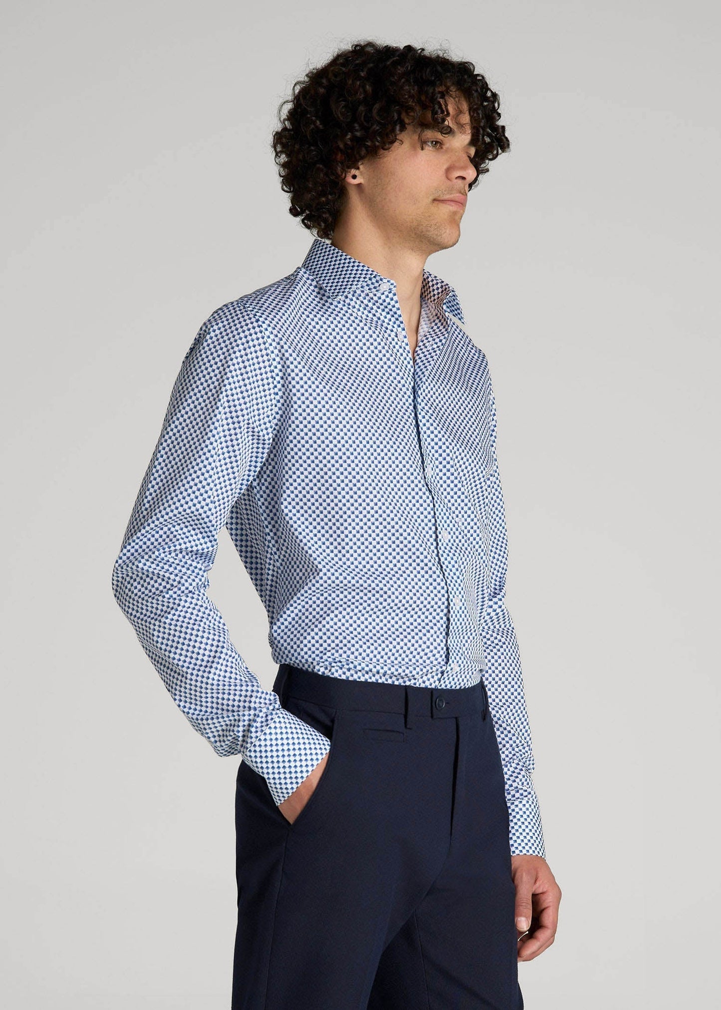 Premium Dress Shirt for Tall Men in Blues Check