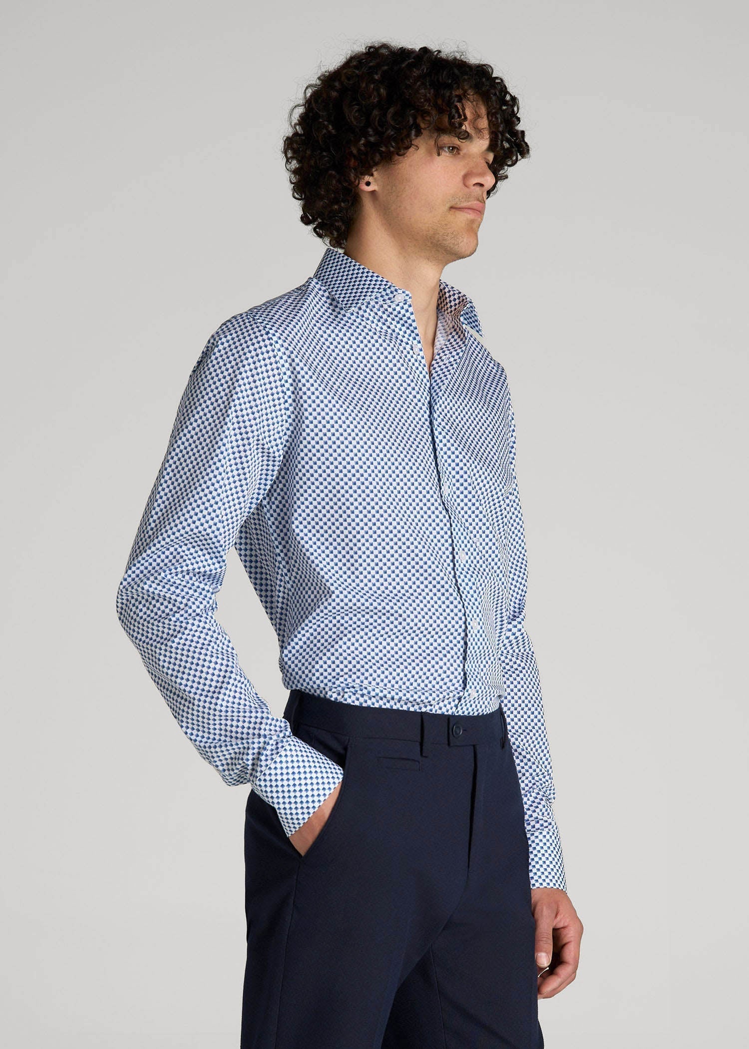 Premium Dress Shirt for Tall Men in Blues Check