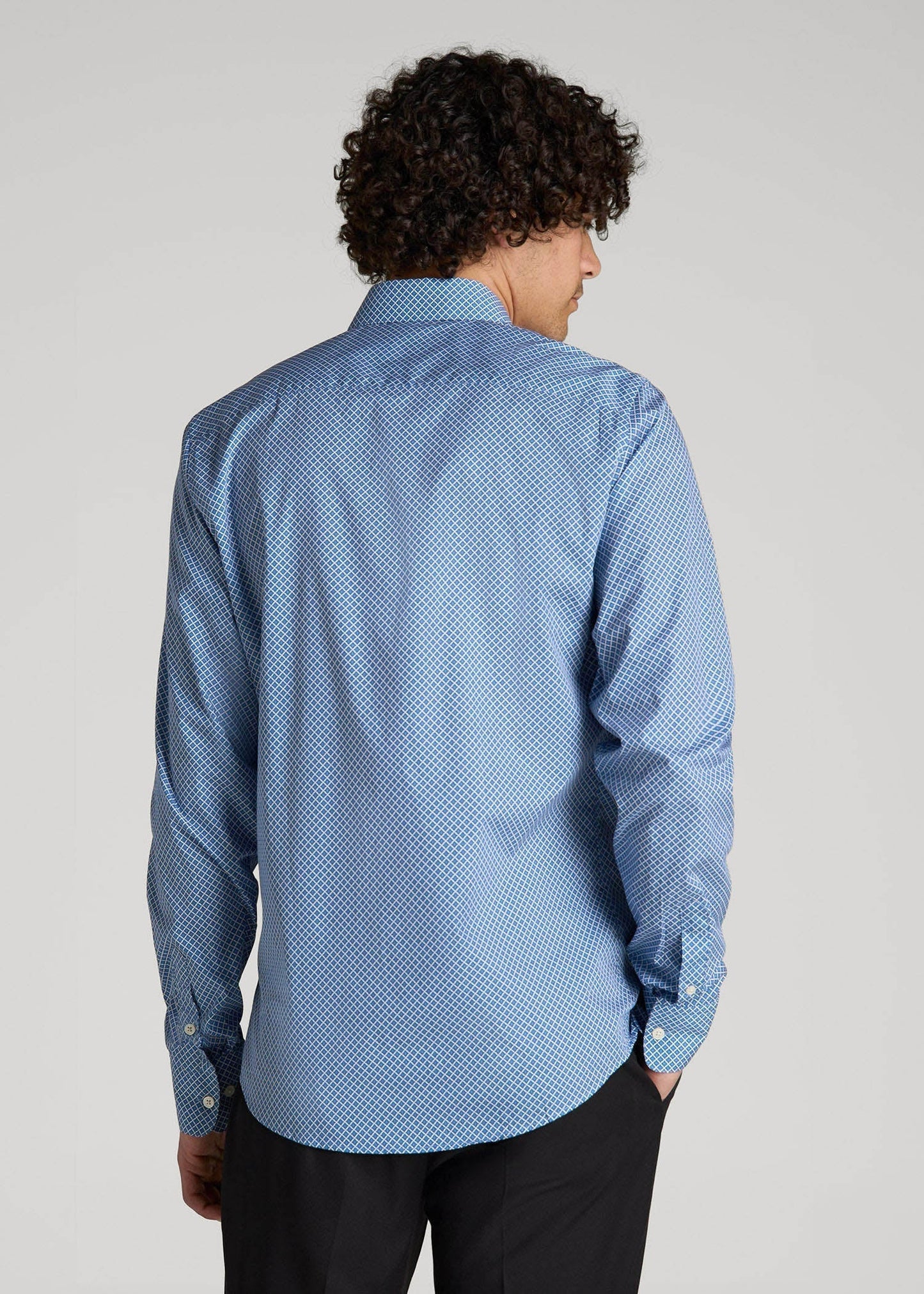 Premium Dress Shirt for Tall Men in Blue Geometric