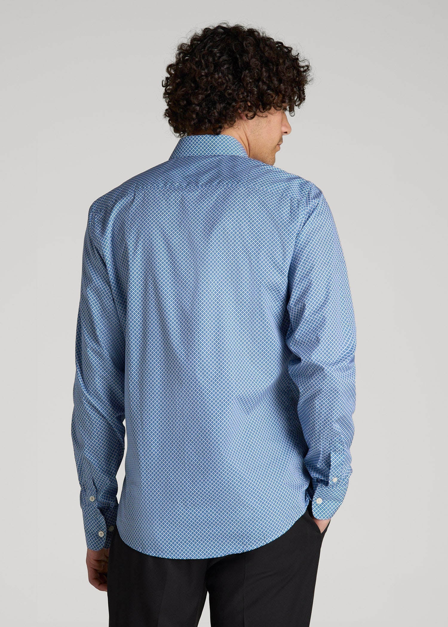 Premium Dress Shirt for Tall Men in Blue Geometric
