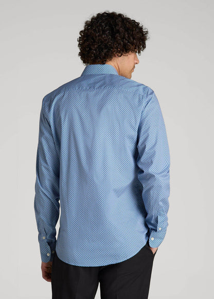 Premium Dress Shirt for Tall Men in Blue Geometric