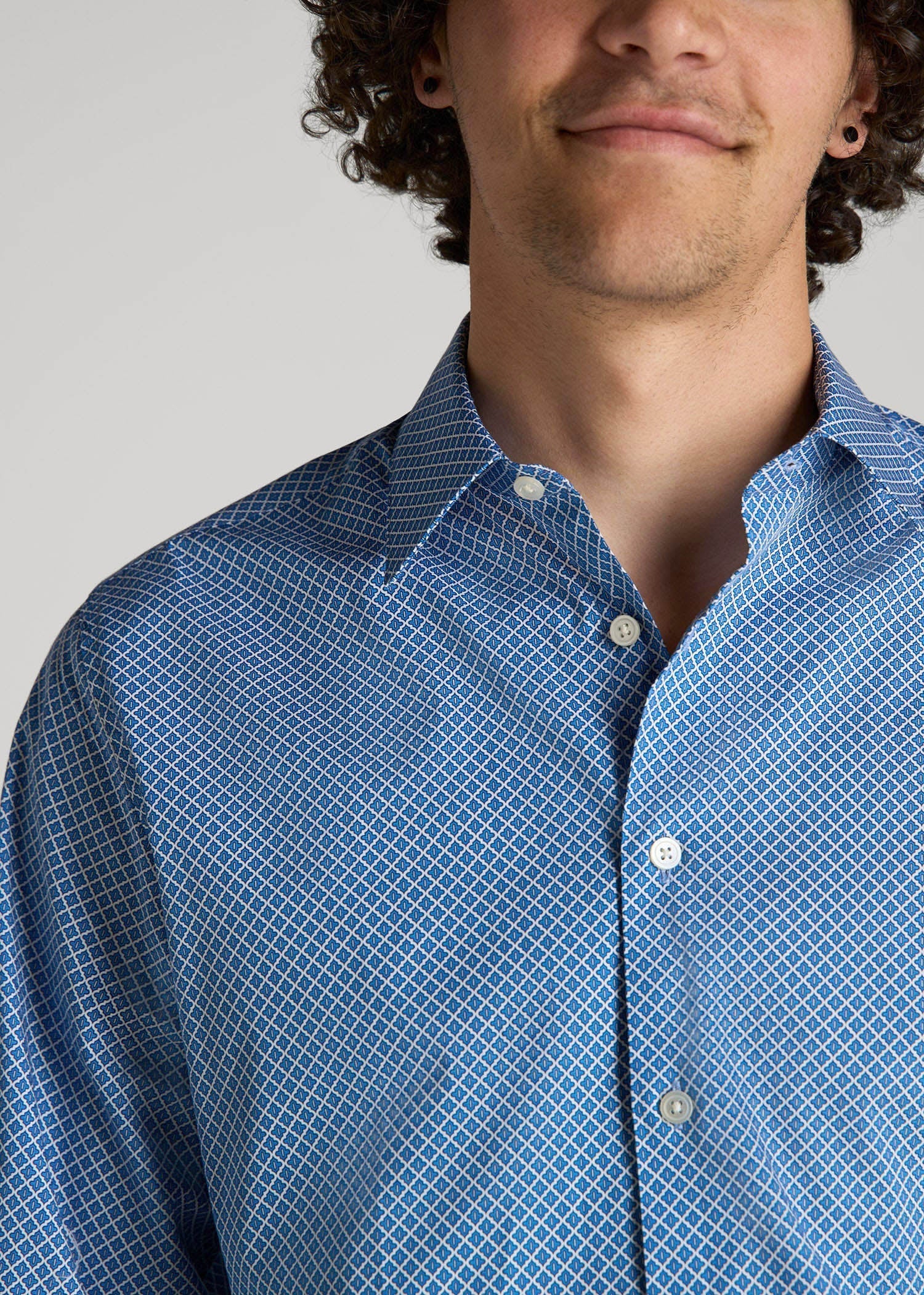 Premium Dress Shirt for Tall Men in Blue Geometric
