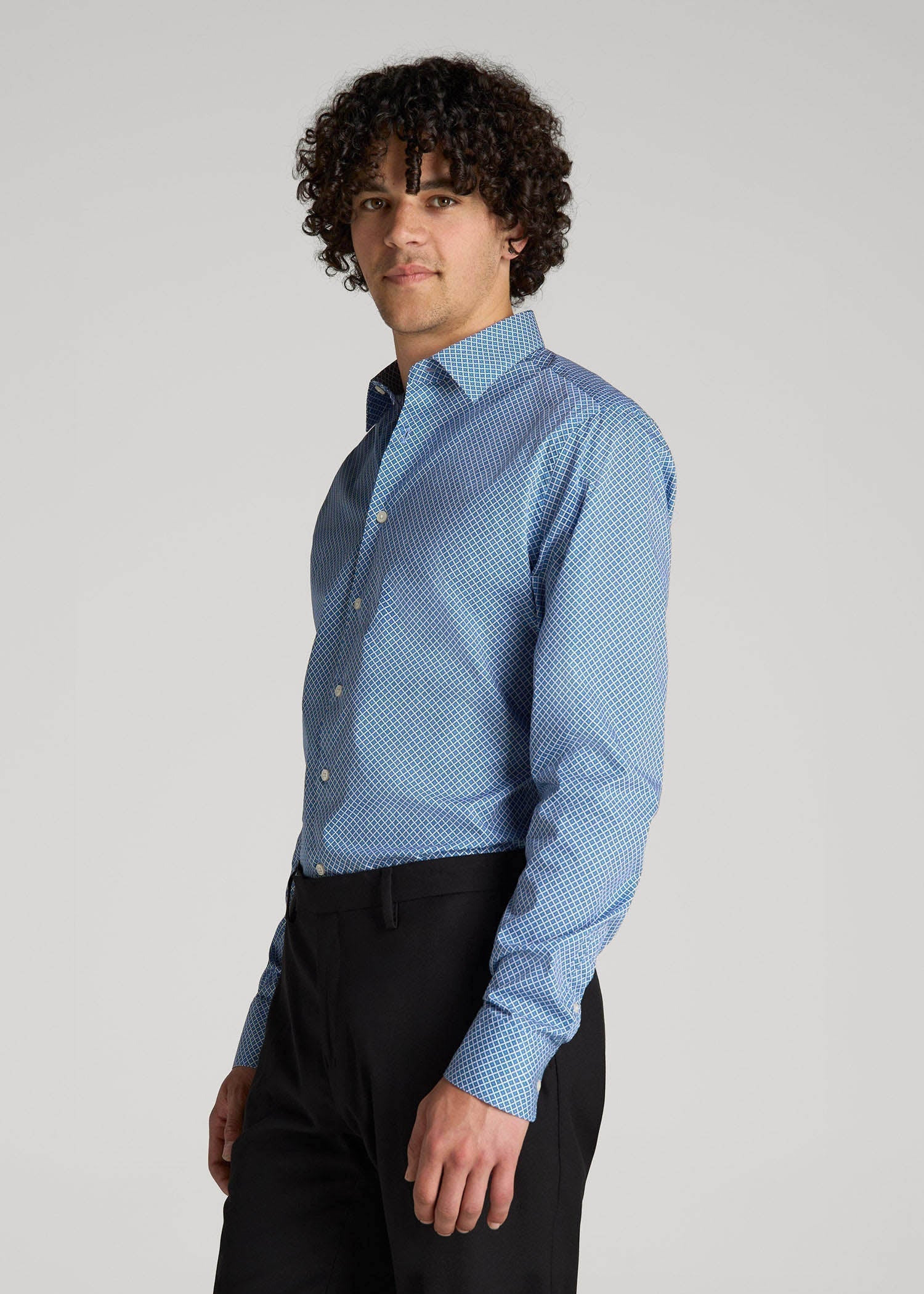 Premium Dress Shirt for Tall Men in Blue Geometric