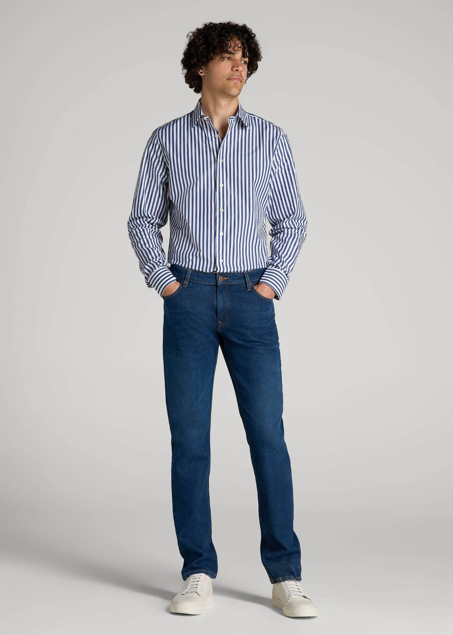Premium Dress Shirt for Tall Men in Bold Blue Stripe