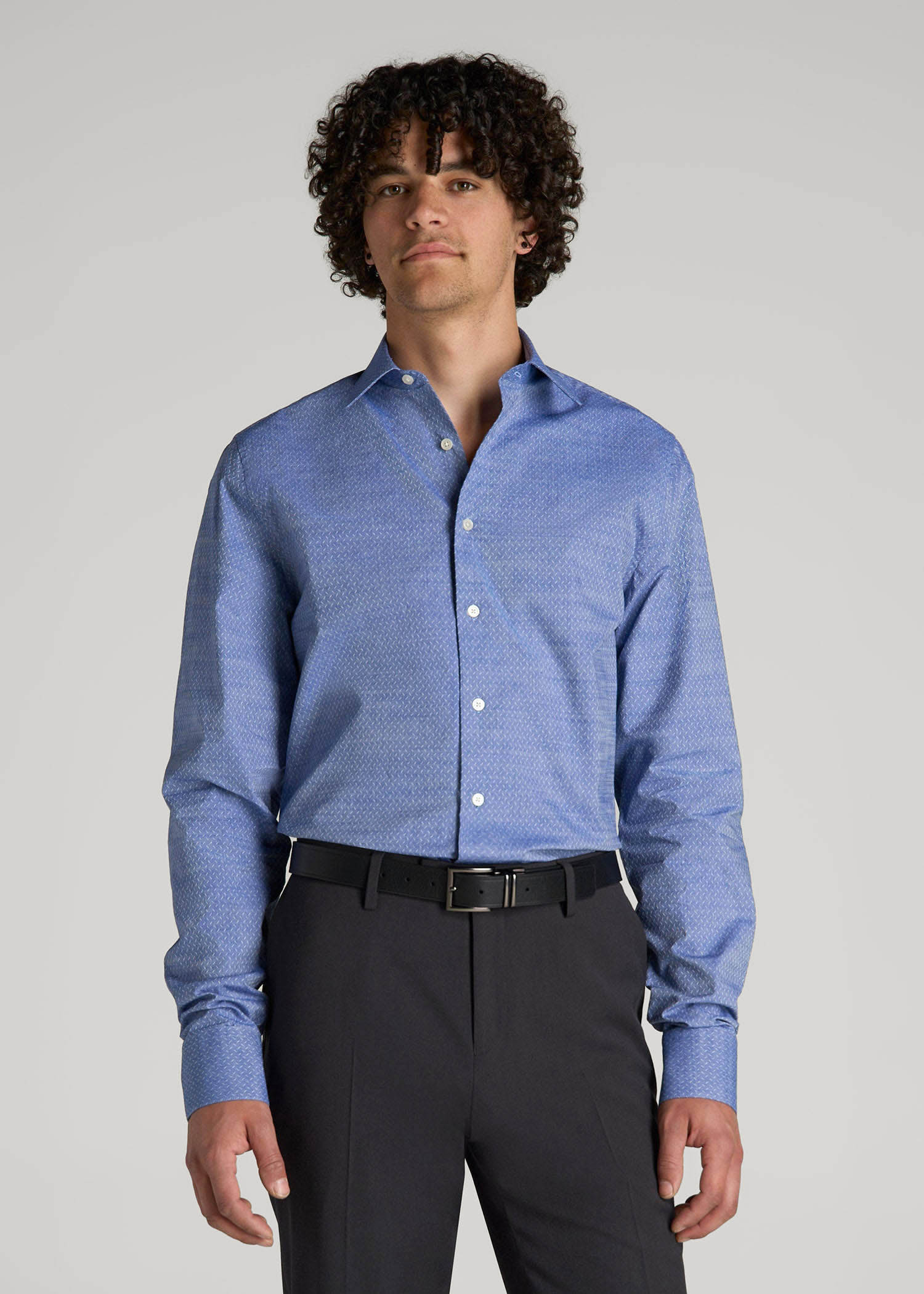 Premium Dress Shirt for Tall Men in Medium Blue Diagonal