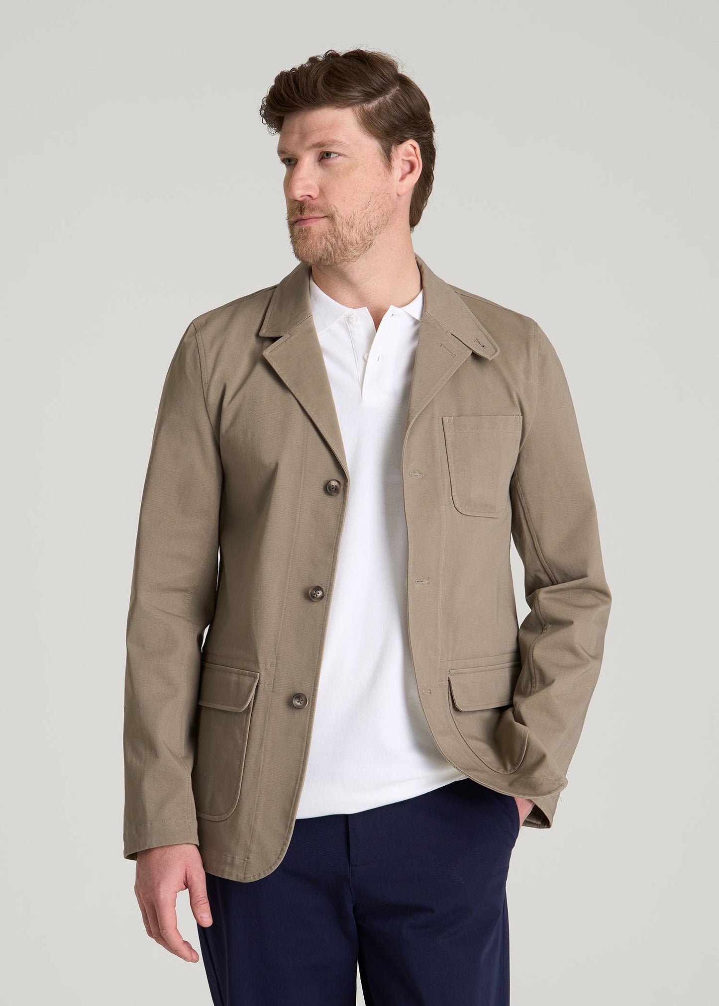 Stretch Commuter Chino Sport Coat for Tall Men in Dusty Khaki