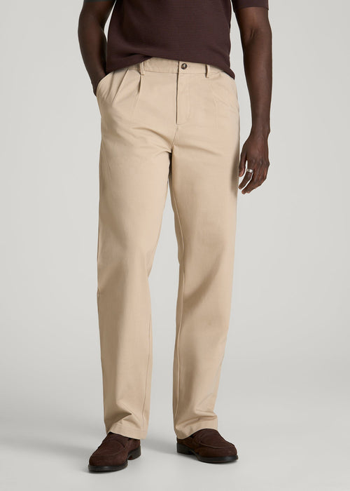 Stretch Commuter Pleated Chino for Tall Men in Warm Taupe