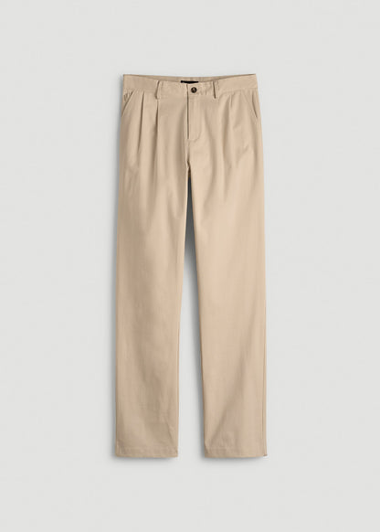 Stretch Commuter Pleated Chino for Tall Men in Warm Taupe