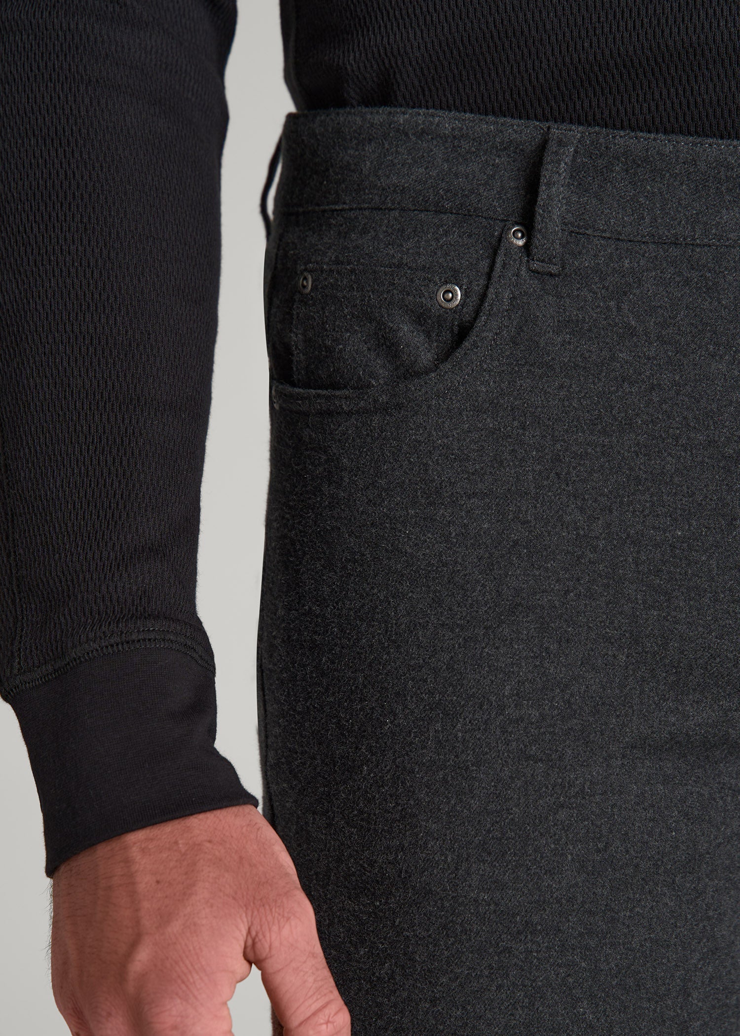 TAPERED-FIT Stretch Flannel 5 Pocket Pants for Tall Men in Storm Grey Mix