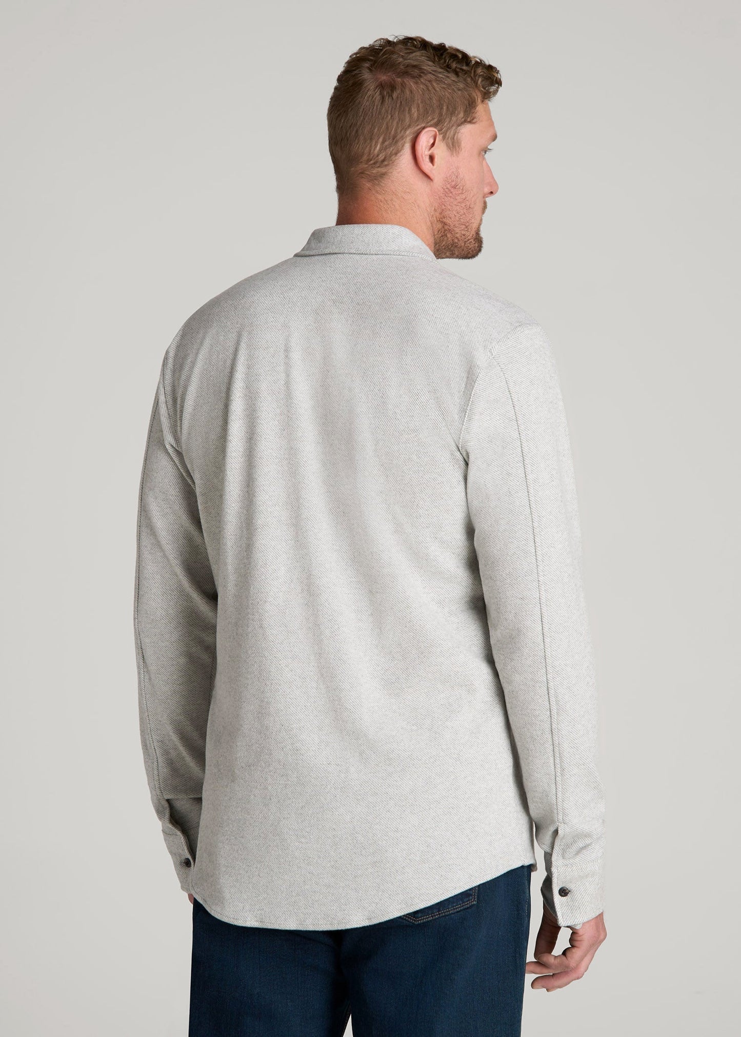 Stretch Flannel Button Shirt for Tall Men in Light Grey Mix