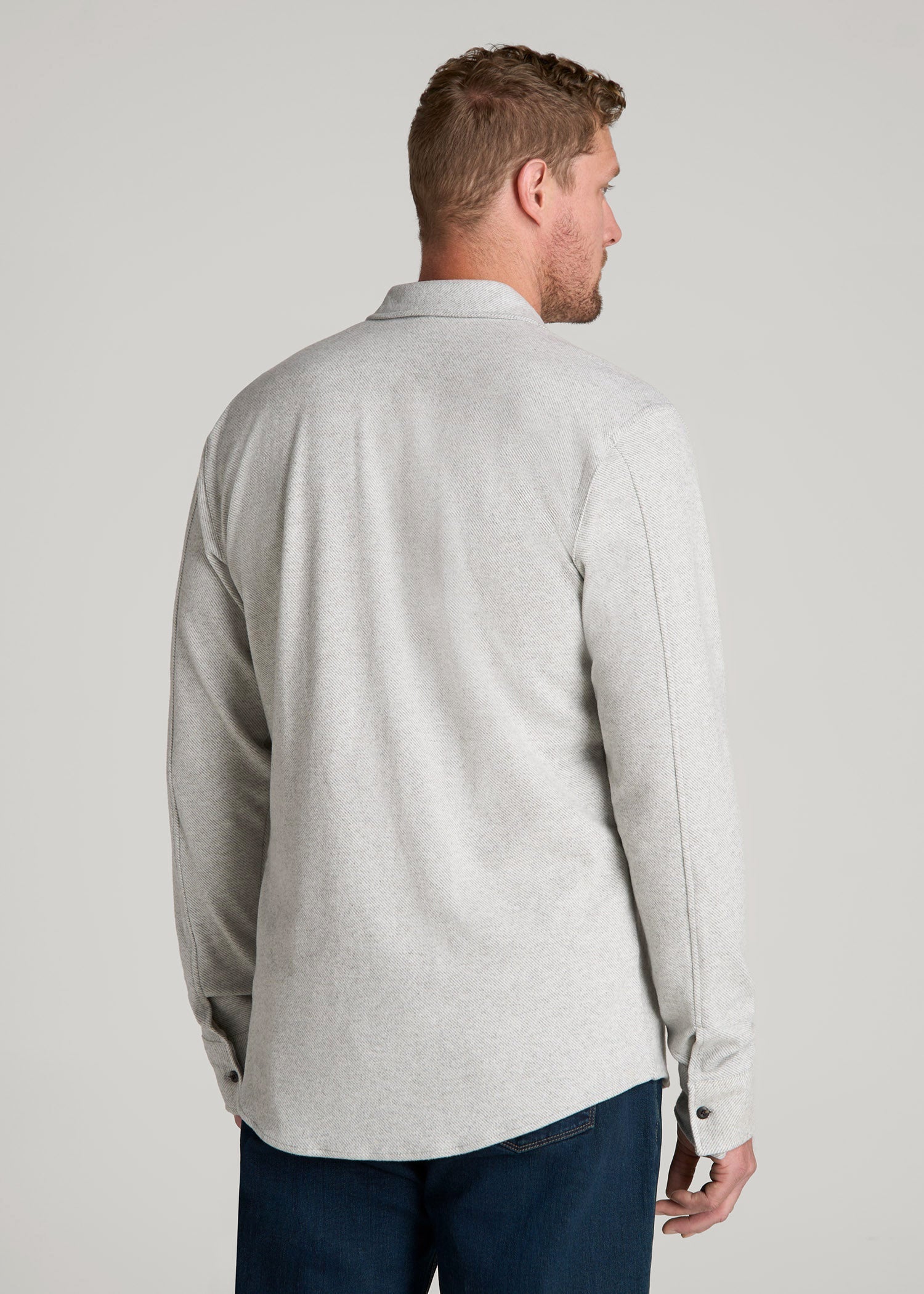 Stretch Flannel Button Shirt for Tall Men in Light Grey Mix