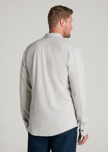 Stretch Flannel Button Shirt for Tall Men in Light Grey Mix
