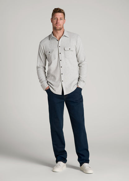 Stretch Flannel Button Shirt for Tall Men in Light Grey Mix