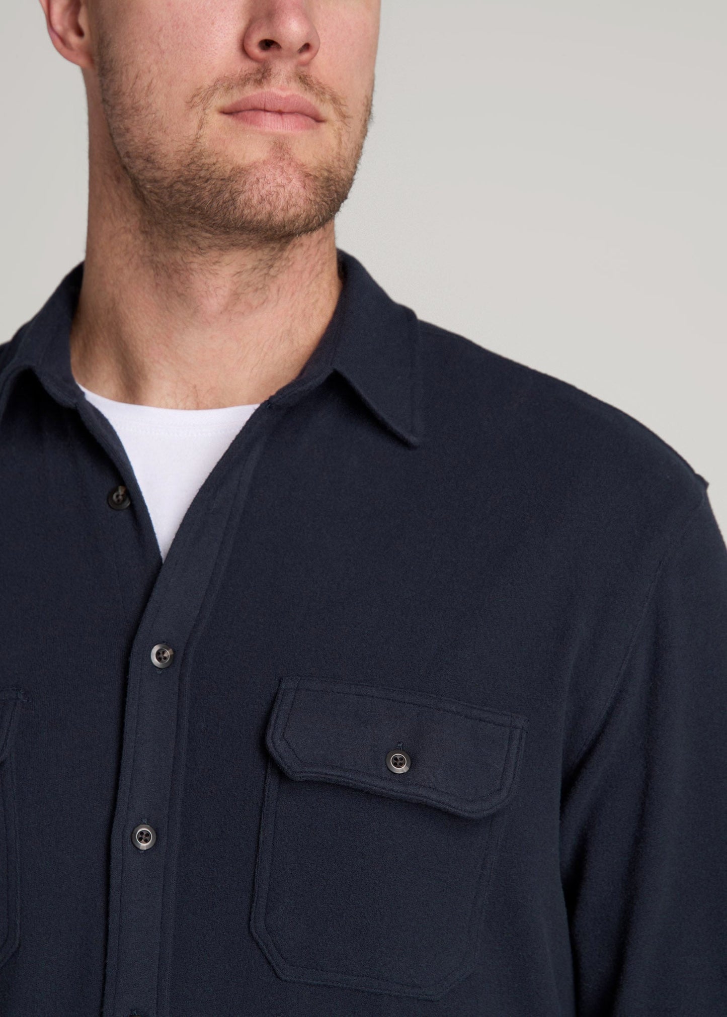 Stretch Flannel Button Shirt for Tall Men in True Navy