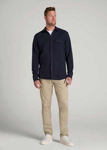 Stretch Flannel Button Shirt for Tall Men in True Navy