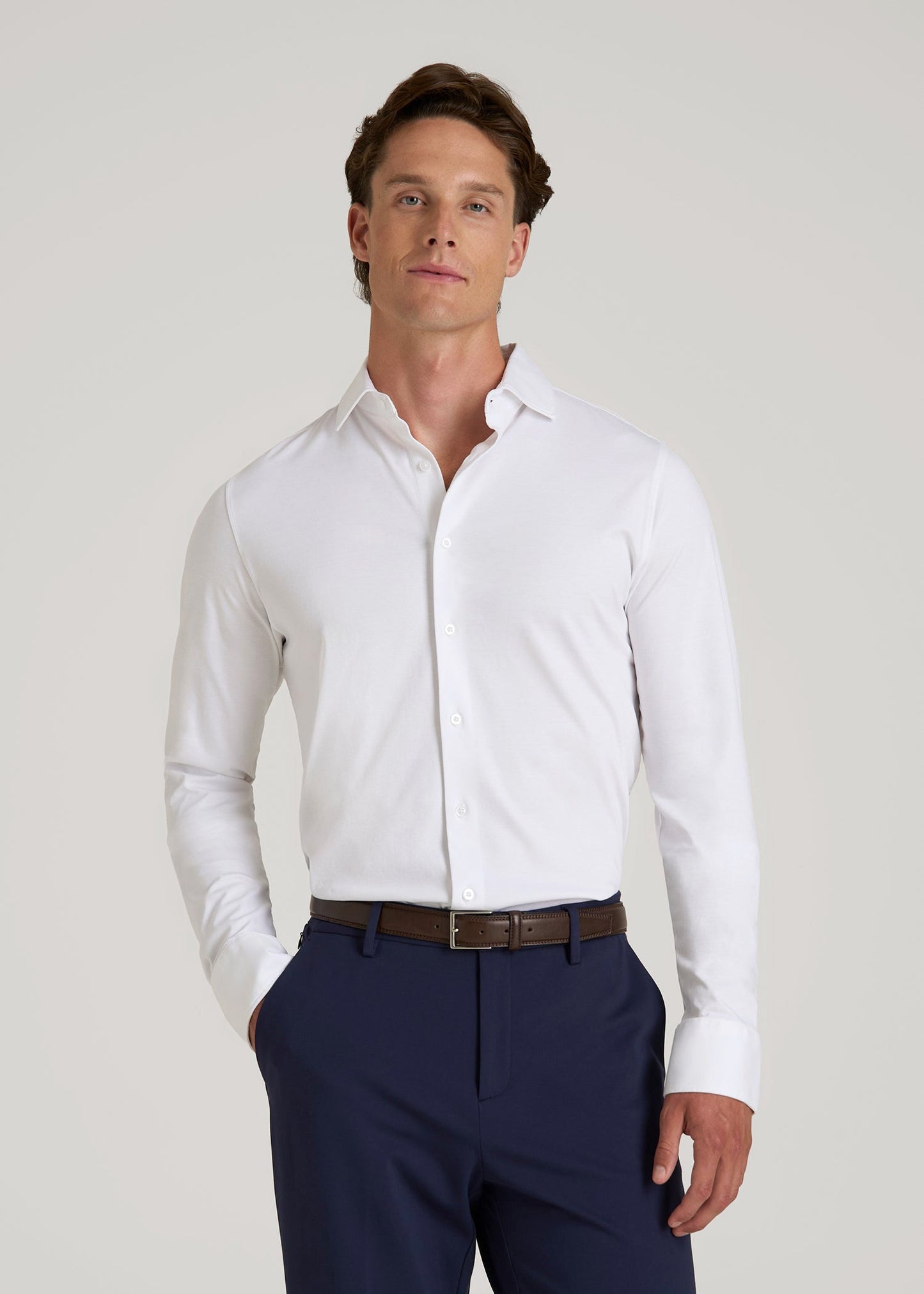 Stretch Jersey Dress Shirt for Tall Men in Optic White