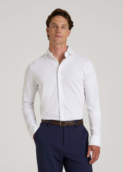 Stretch Jersey Dress Shirt for Tall Men in Optic White