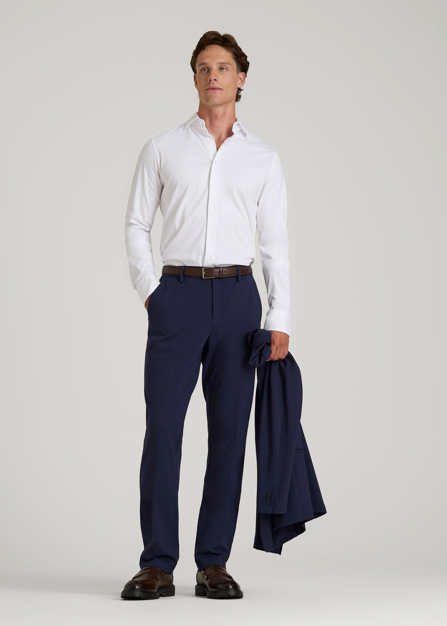 Stretch Jersey Dress Shirt for Tall Men in Optic White