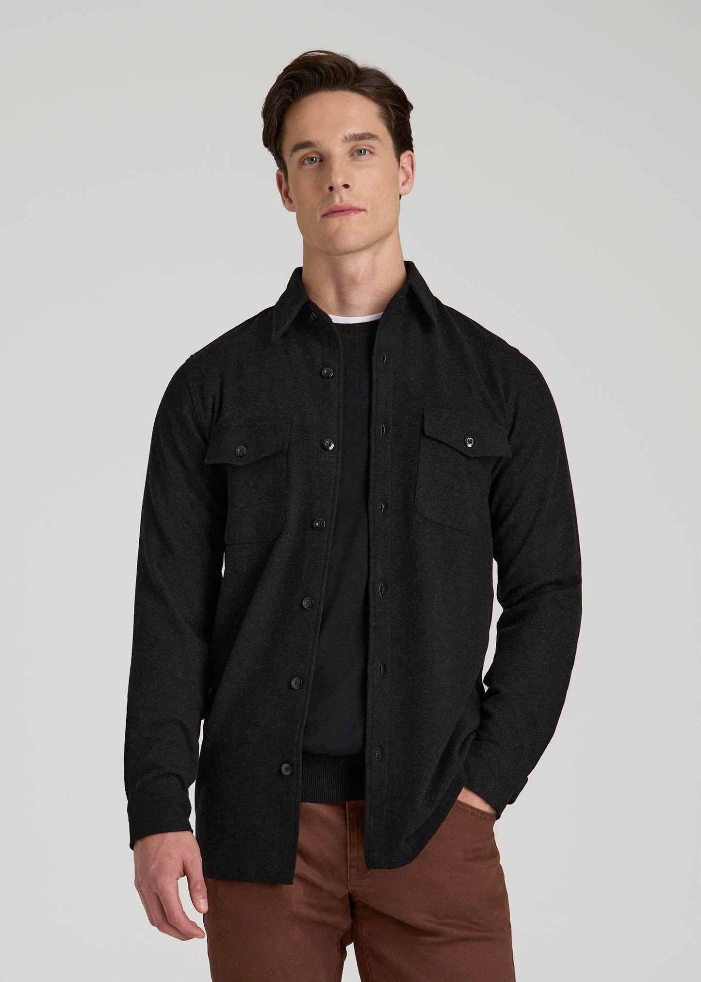 Stretch Knit Overshirt for Tall Men in Black