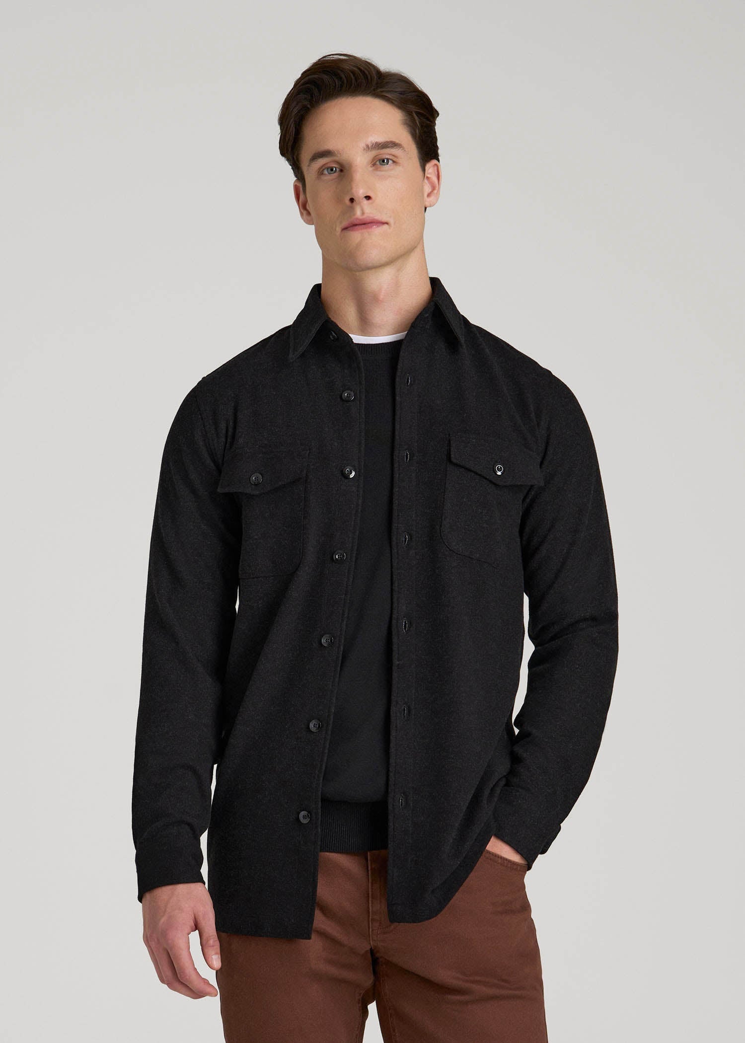 Stretch Knit Overshirt for Tall Men in Black