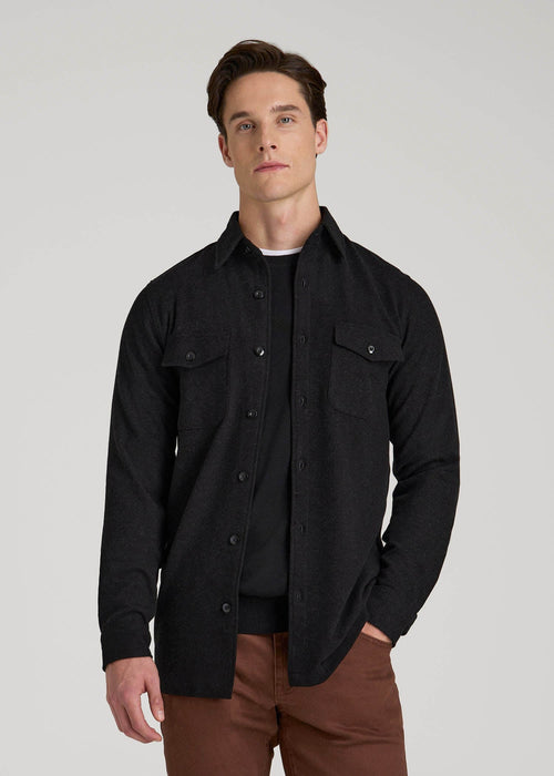 Stretch Knit Overshirt for Tall Men in Black