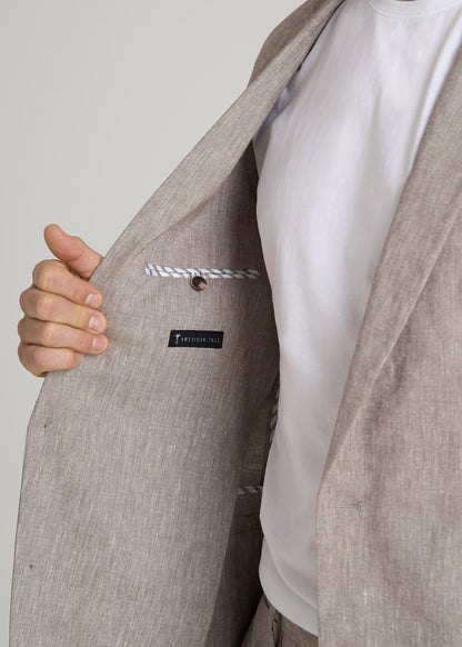 Stretch Linen Blazer for Tall Men in Brown Linen