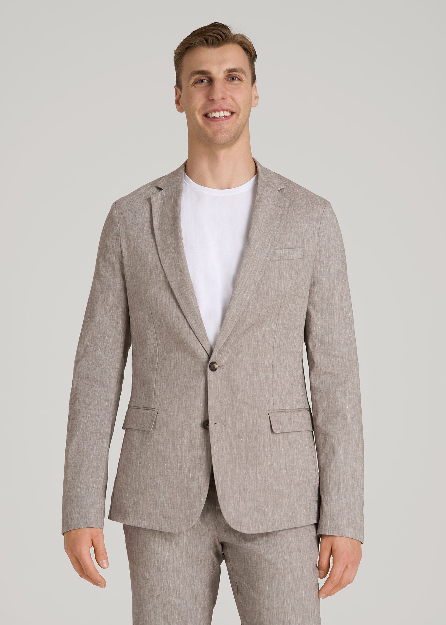 Stretch Linen Blazer for Tall Men in Brown Linen