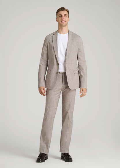 Stretch Linen Blazer for Tall Men in Brown Linen