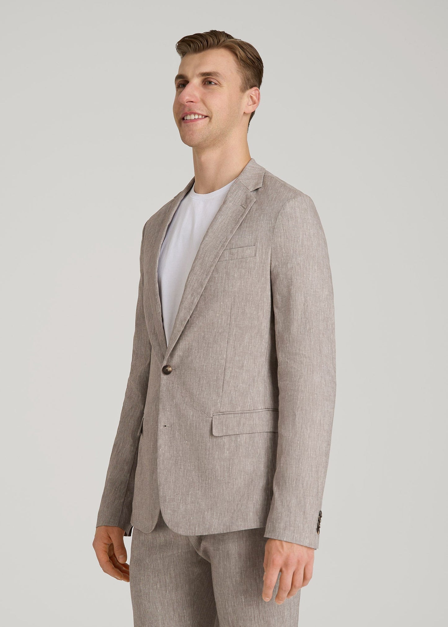 Stretch Linen Blazer for Tall Men in Brown Linen