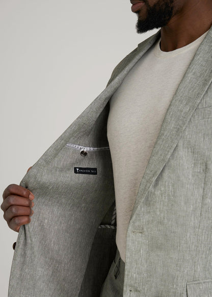Stretch Linen Blazer for Tall Men in Climbing Ivy Linen