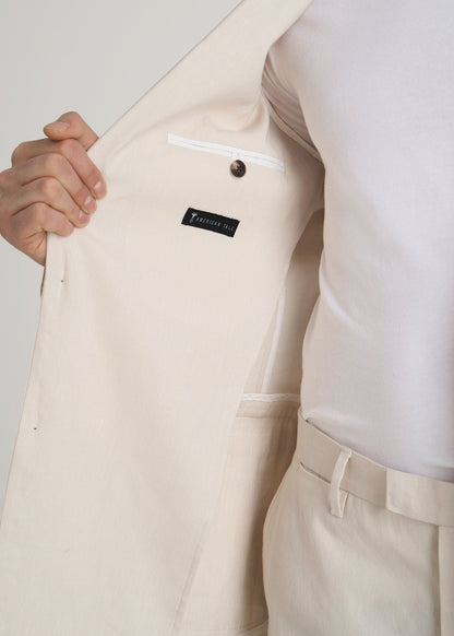 Stretch Linen Blazer for Tall Men in Light Beige Linen
