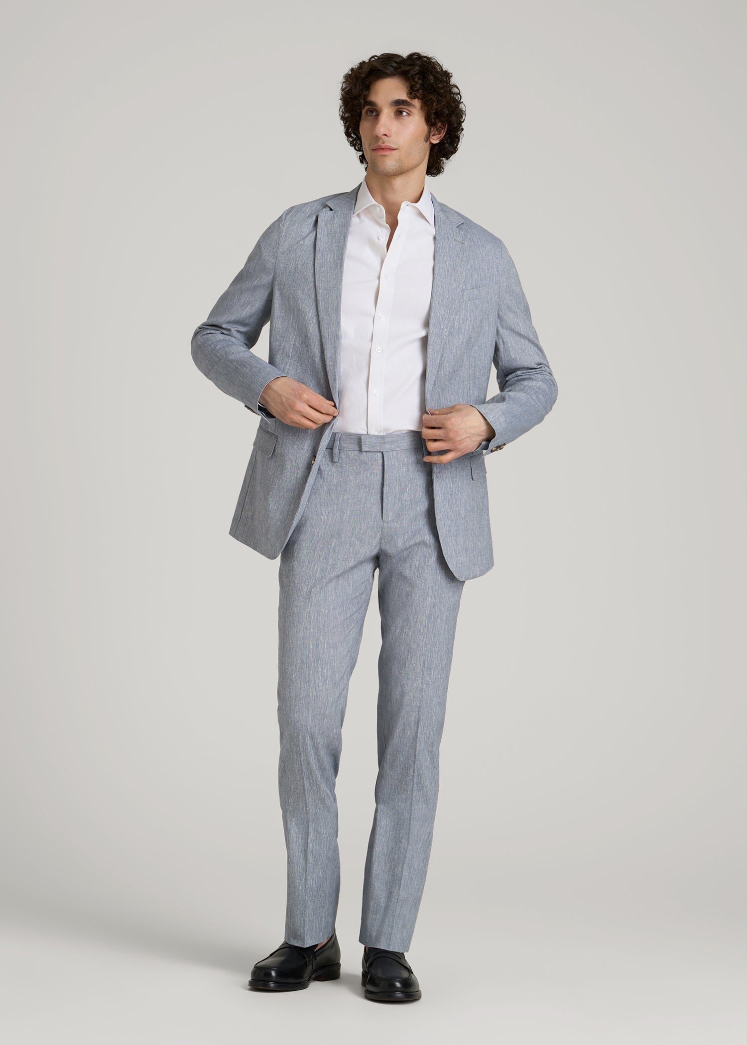 Stretch Linen Blazer for Tall Men in Navy Linen