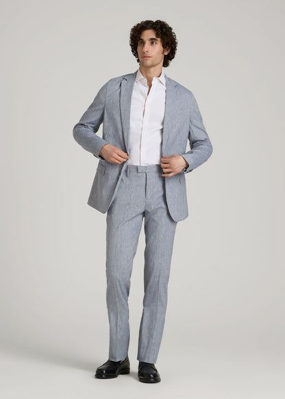 Stretch Linen Blazer for Tall Men in Navy Linen