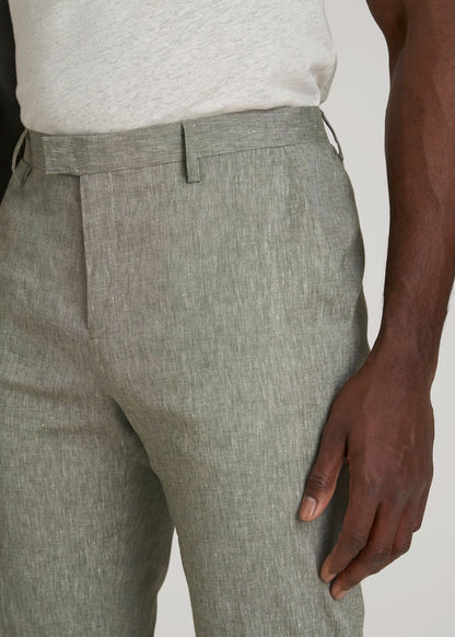 Stretch Linen Dress Pants for Tall Men in Climbing Ivy Linen