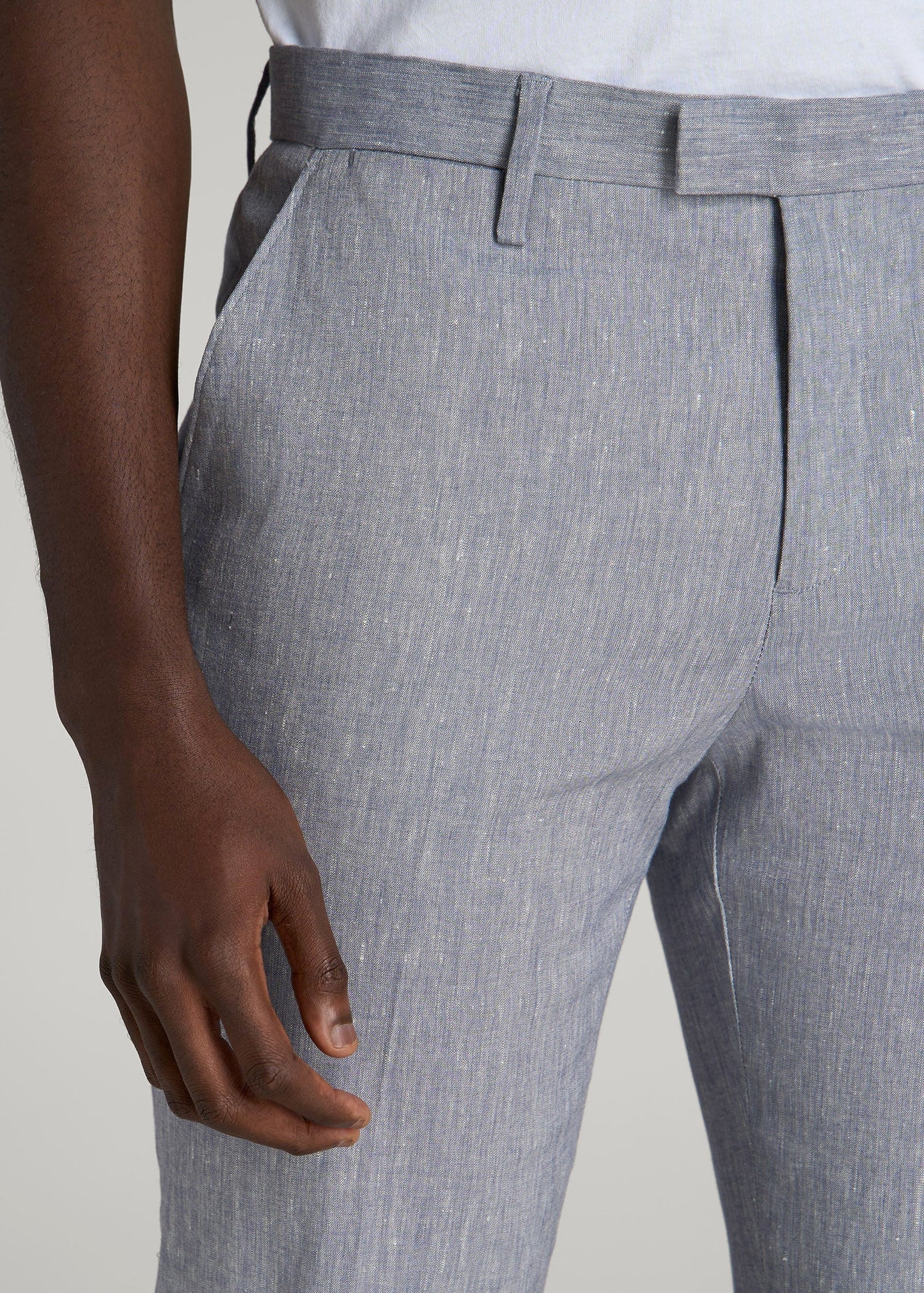 Stretch Linen Dress Pants for Tall Men in Navy Linen
