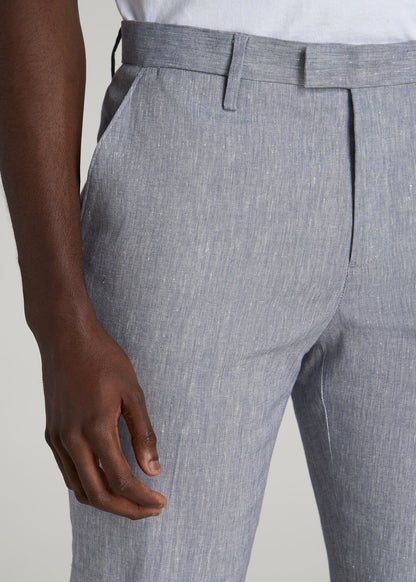 Stretch Linen Dress Pants for Tall Men in Navy Linen