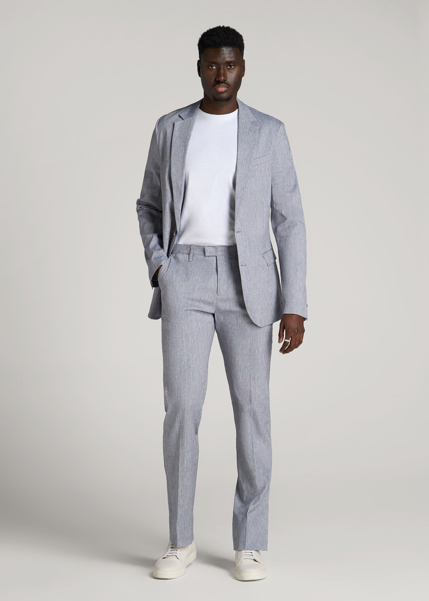 Stretch Linen Dress Pants for Tall Men in Navy Linen
