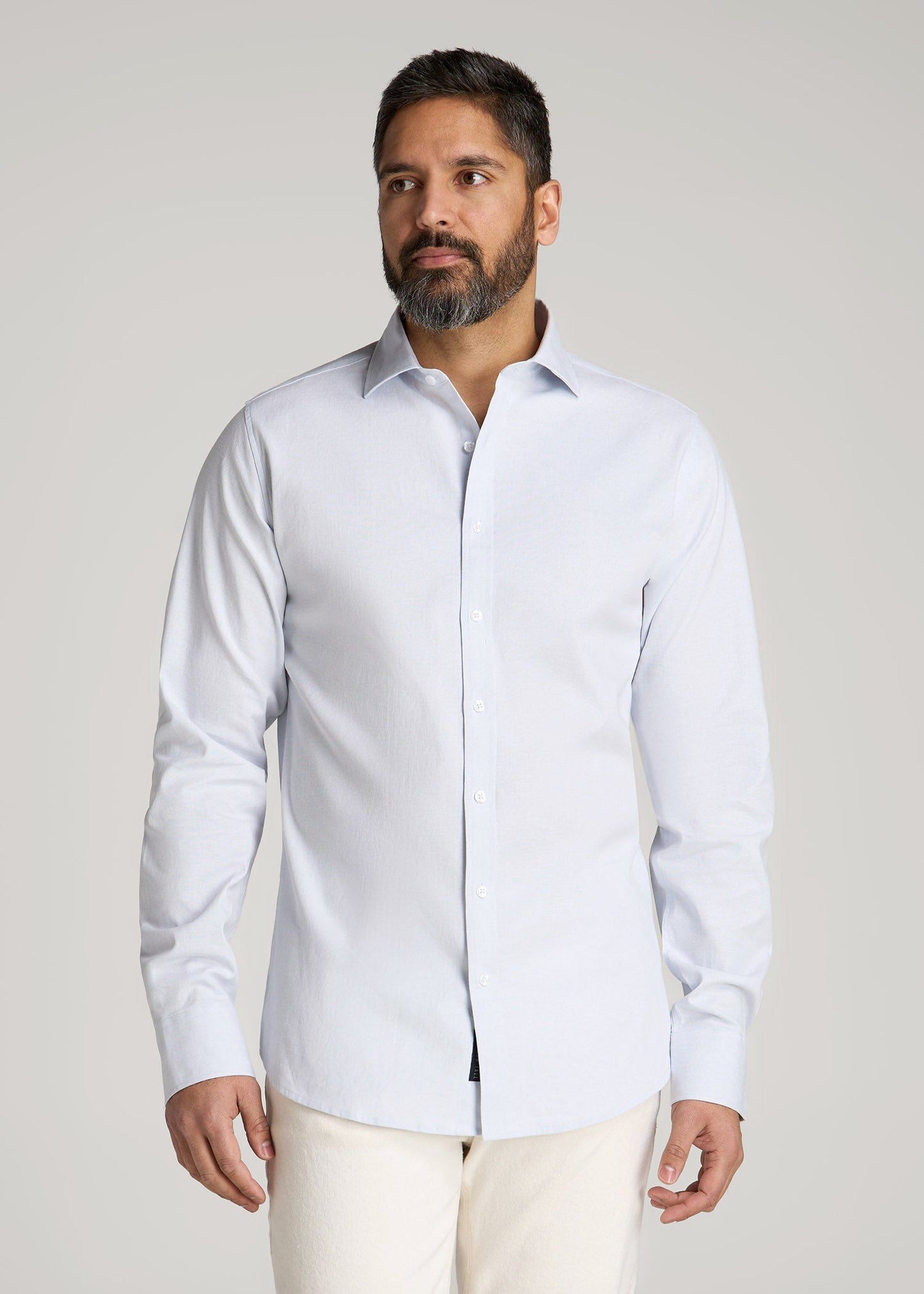 Stretch Linen Dress Shirt for Tall Men in Light Blue