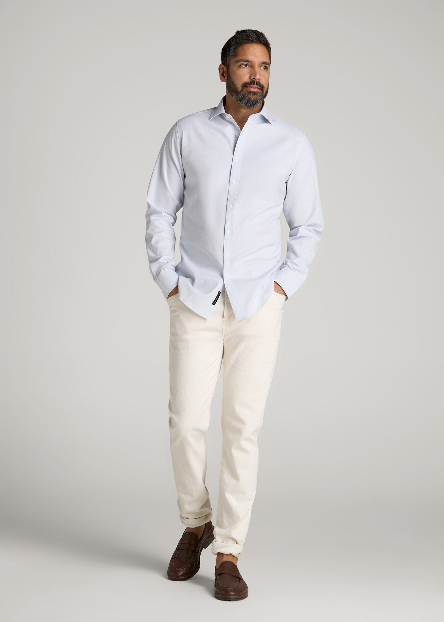 Stretch Linen Dress Shirt for Tall Men in Light Blue