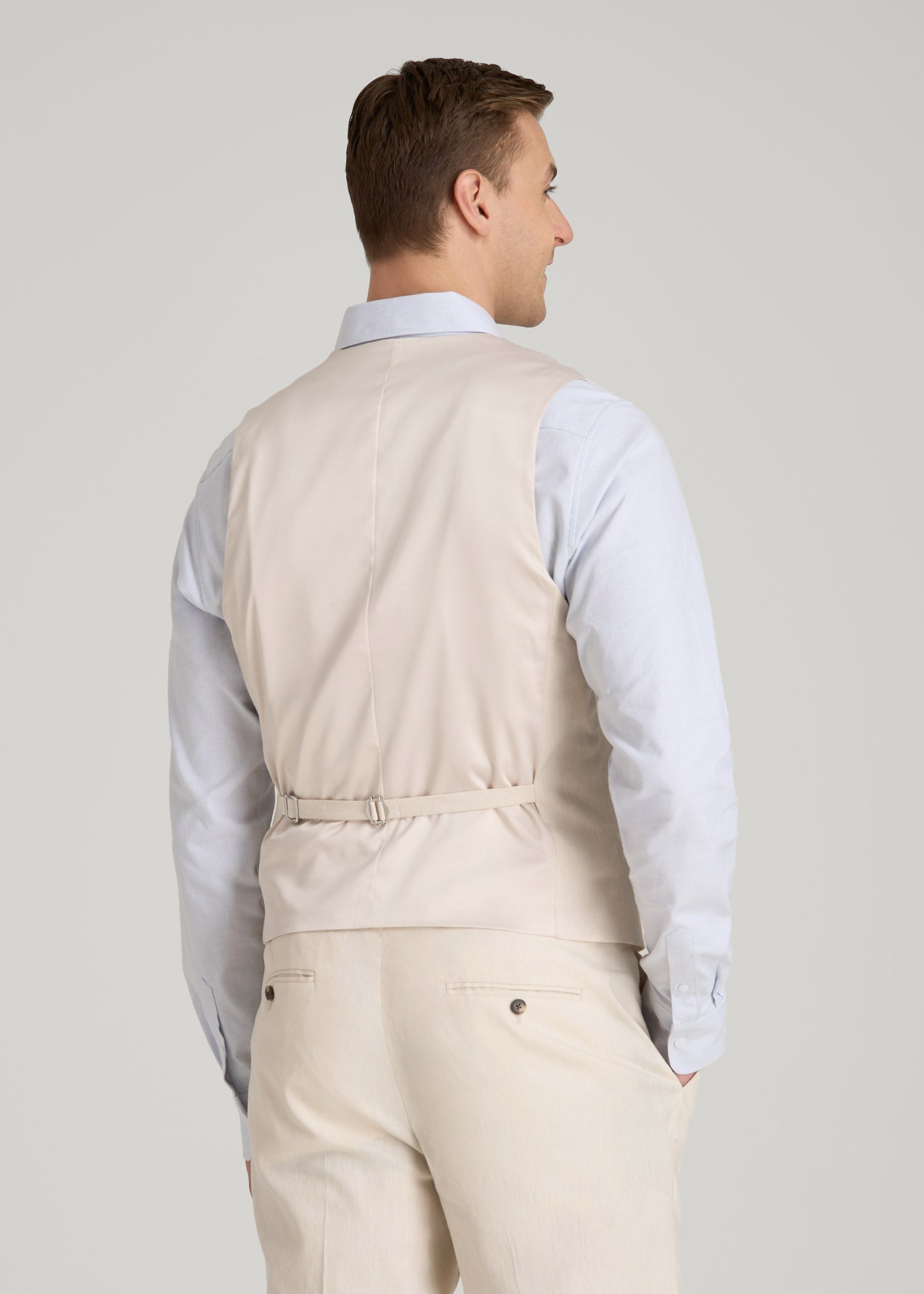 Stretch Linen Suit Vest for Tall Men in Light Beige Linen