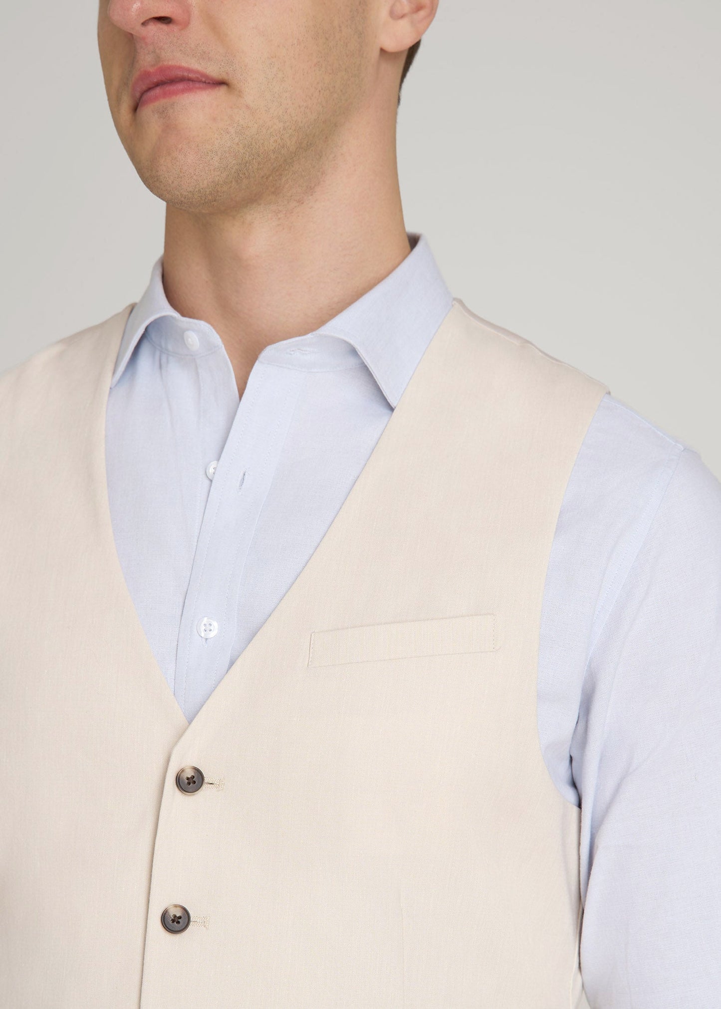 Stretch Linen Suit Vest for Tall Men in Light Beige Linen