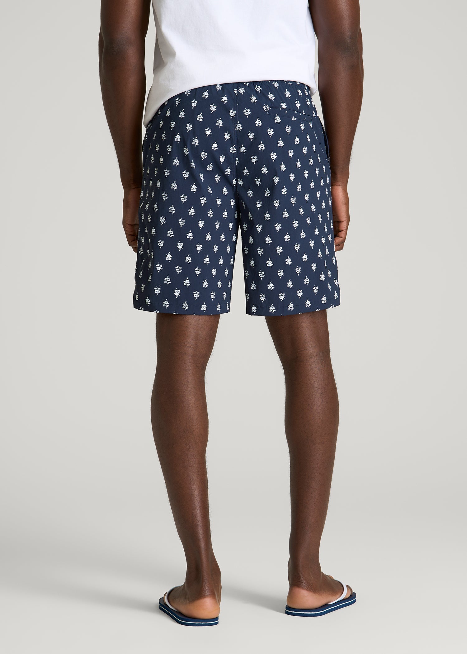 Stretch Swim Shorts for Tall Men in Navy Blue Floral