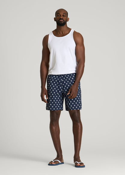 Stretch Swim Shorts for Tall Men in Navy Blue Floral