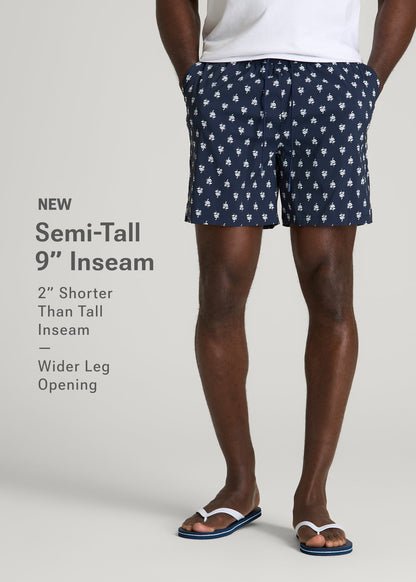 Stretch Swim Shorts for Tall Men in Navy Blue Floral