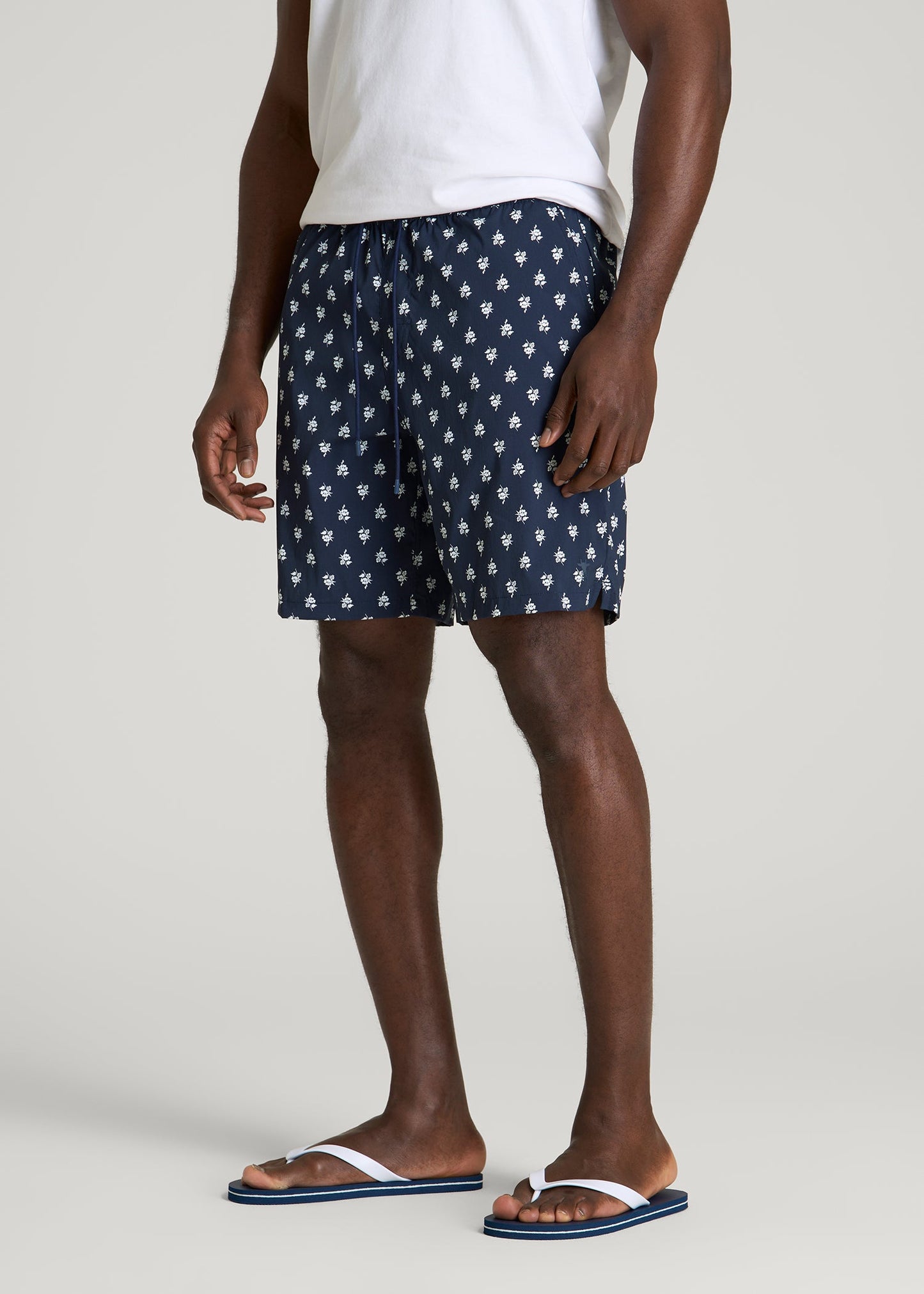 Stretch Swim Shorts for Tall Men in Navy Blue Floral