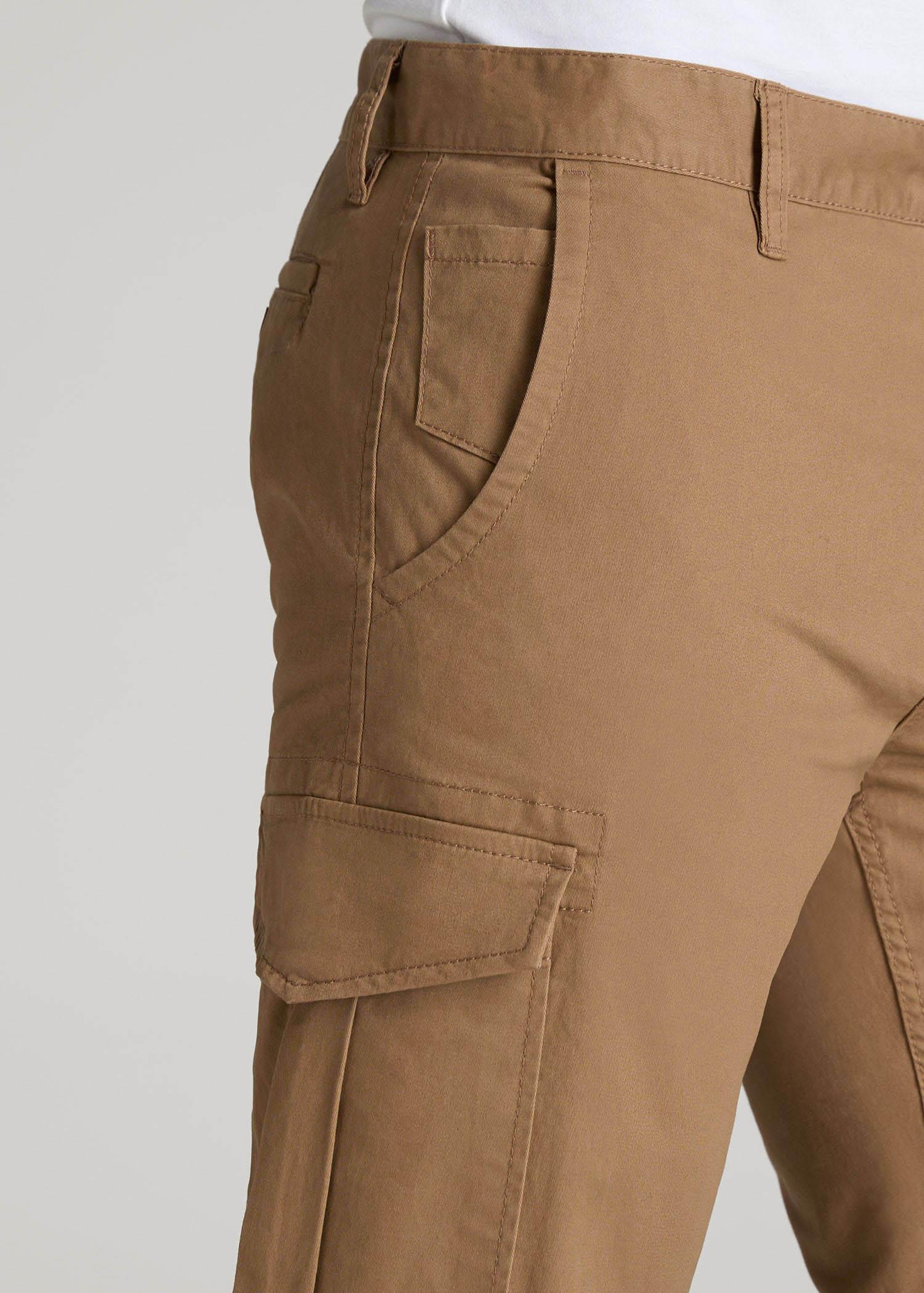Stretch Twill SLIM-FIT Cargo Pants for Tall Men in Russet Brown